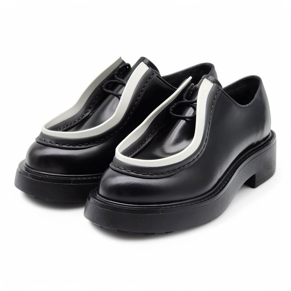 Prada Diapason Opaque Derby Shoes in Black Brushed Leather EU 36.5 US 6.5 $1250 - Picture 2 of 9